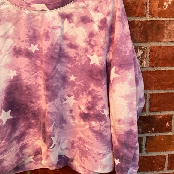 Wildfox Womens XL Purple Tie Dye Star Printed Cropped Crop Sweatshirt - Picture 2 of 8